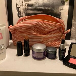 Lancome Skincare and Makeup Set with Orange Striped Bag